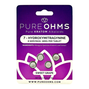 PURE OHMS PURE KRATOM ALKALOIDS 7-HYDROXYMITRAGYNINE TABLETS 18MG 4CT - SWEET GRAPE