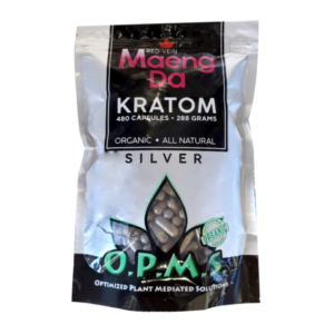 O.P.M.S. SILVER KRATOM CAPSULES 480CT / 288G / 10.16OZ - MAENG DA RED VEIN