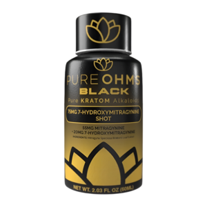 PURE OHMS BLACK PURE KRATOM ALKALOIDS 7-HYDROXYMITRAGYNINE SHOT 60ML 75MG - 55MG MIT+20MG 7-HYDROXYMITRAGYNINE