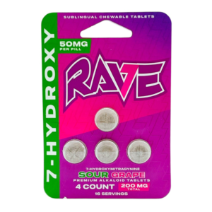 RAVE 7-HYDROXYMITRAGYNINE SUBLINGUAL CHEWABLE TABLETS 50MG 4CT - SOUR GRAPE