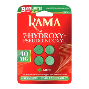 KAMA ADVANCED KRATOM ALKALOIDS 7-HYDROXYMITRAGYNINE+PSEUDOINDOXYL TABLETS 10MG 4CT - MINT