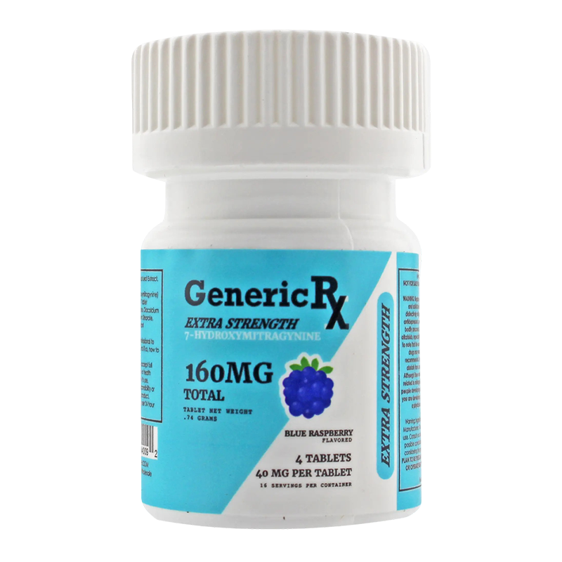 GENERIC RX 7-HYDROXYMITRAGYNINE KRATOM EXTRA STRENGTH TABLETS BOTTLE 40MG 4CT - BLUE RASPBERRY
