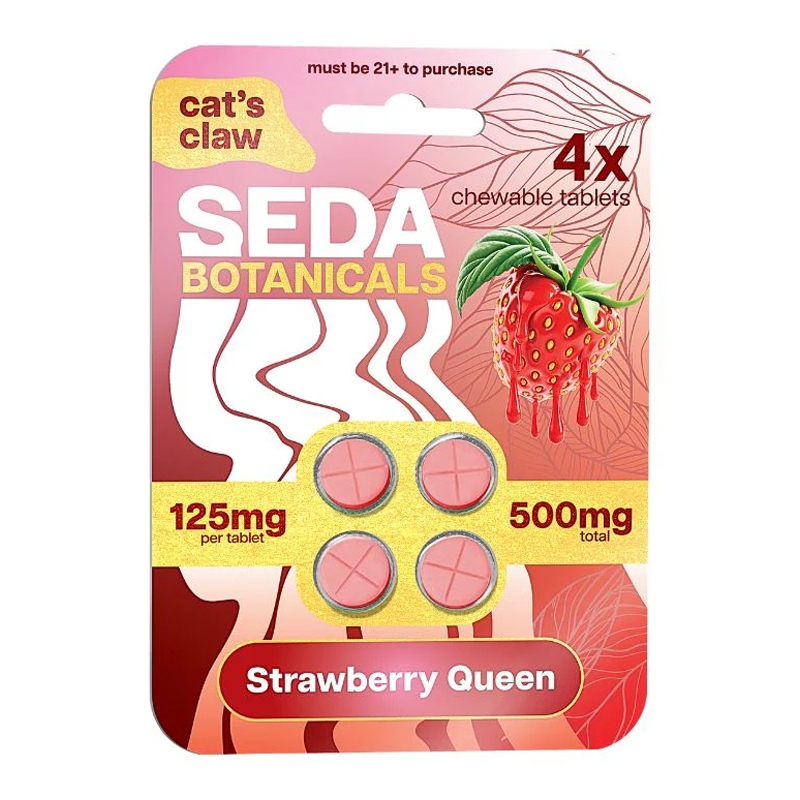 SEDA BOTANICALS CAT'S CLAW CHEWABLE TABLETS 125MG 4CT - STRAWBERRY QUEEN