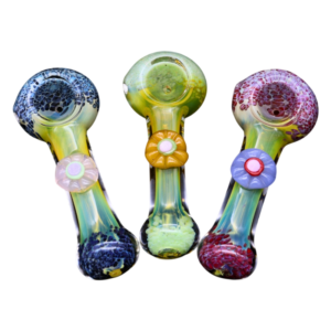 ALPHA GLASS HAND PIPE - 3.5" FRIT DUST FLOWER BELLY