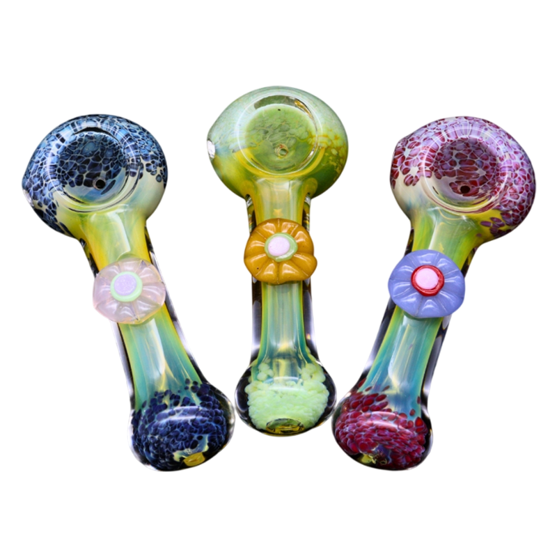 ALPHA GLASS HAND PIPE - 3.5" FRIT DUST FLOWER BELLY