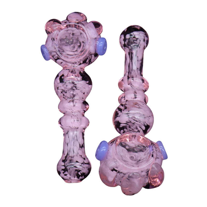 ALPHA GLASS HAND PIPE - 5" WHITE FRIT HEAD CLAW PINK TUBE