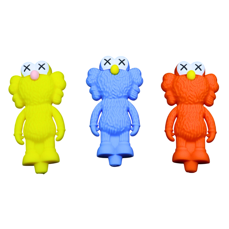 SILICONE HAND PIPES ASSORTED MIX COLORS - 3.5" KAWS DESIGN