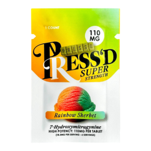 PRESS'D SUPER STRENGTH 7-HYDROXYMITRAGYNINE TABLETS 110MG 1CT - RAINBOW SHERBET