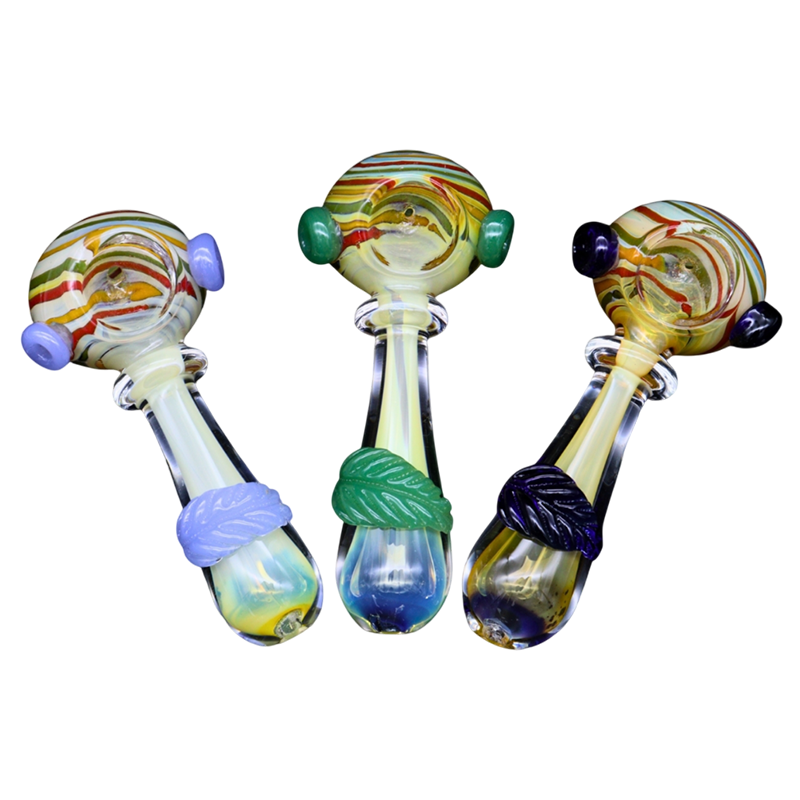 ALPHA GLASS HAND PIPE - 3.5" RASTA ART HEAD LEAF