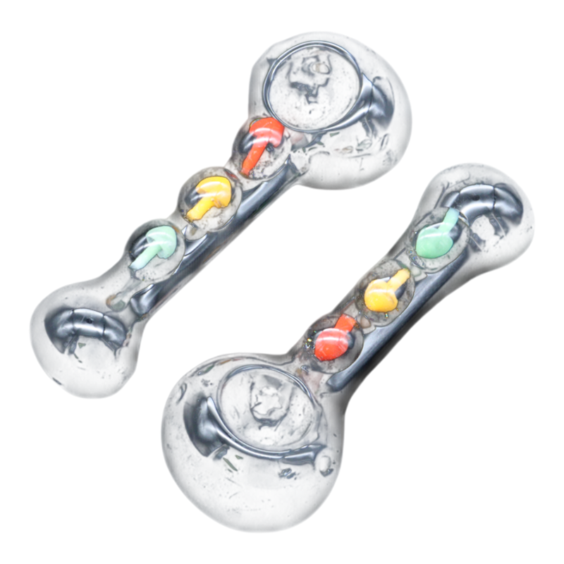 ALPHA GLASS HAND PIPE - 4.5" BLACK TUBE RASTA W MUSHROOM