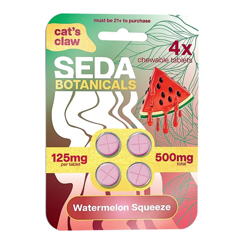 SEDA BOTANICALS CAT'S CLAW CHEWABLE TABLETS 125MG 4CT - WATERMELON SQUEEZE
