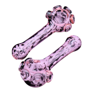 ALPHA GLASS HAND PIPE - 4" FRIT MARBLE HEAD PINK TUBE