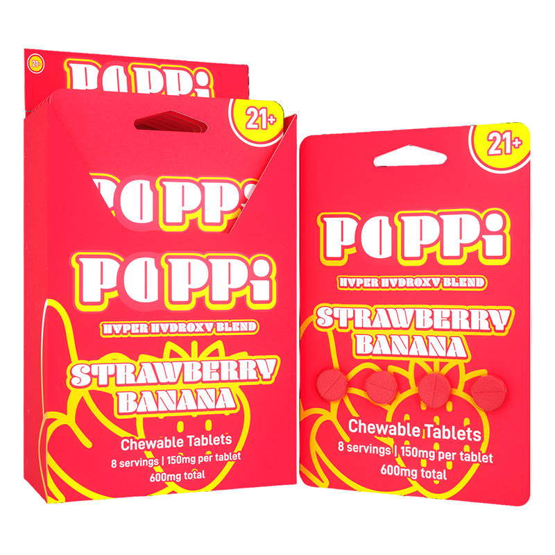 EXODUS POPPI HYPER HYDROXY BLEND CHEWABLE TABLETS 150MG 4CT - STRAWBERRY BANANA