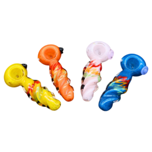 ALPHA GLASS HAND PIPE - 3.5" RASTA LINE TWISTED BELLY