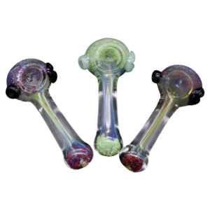 ALPHA GLASS HAND PIPE - 3.5" FRIT HEAD LEAF ATTACHED