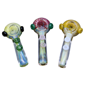 ALPHA GLASS HAND PIPE - 3" FRIT FUME BUTTON MIX COLOR