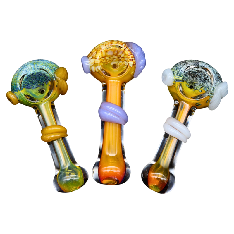 ALPHA GLASS HAND PIPE - 3.5" HEAD FUME LEAF ATTACHED