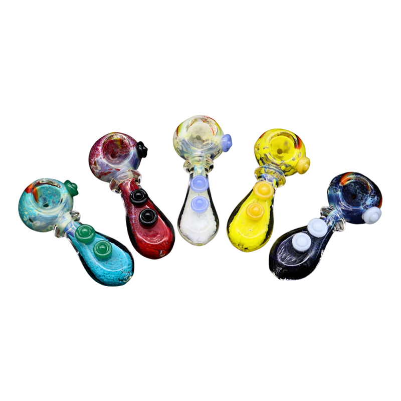 ALPHA GLASS HAND PIPE - 3" FRIT BUTTON MIX COLOR