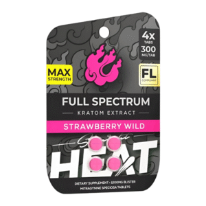 STRAIGHT HEAT MAX STRENGTH FULL SPECTRUM KRATOM EXTRACT TABLETS 300MG 4CT - STRAWBERRY WILD
