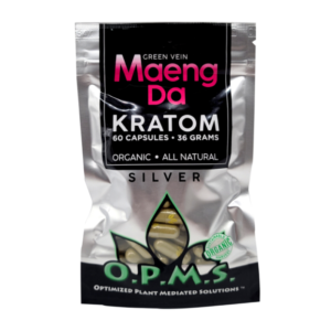 O.P.M.S. SILVER KRATOM CAPSULES 60CT / 36G / 1.27OZ - MAENG DA GREEN VEIN