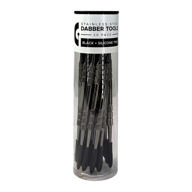 STAINLESS STEEL DABBER TOOLS WITH SILICONE TIPS JAR OF 20 - BLACK
