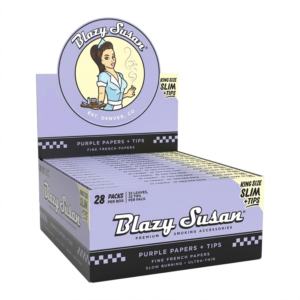BLAZY SUSAN ROLLING PAPERS + TIPS BOX - PURPLE KING SIZE SLIM BOX OF 28