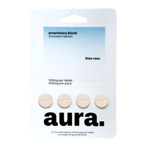 AURA. PROPRIETARY BLEND CHEWABLE TABLETS 100MG 4CT - BLUE RAZZ