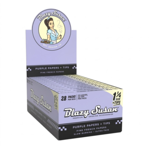 BLAZY SUSAN ROLLING PAPERS + TIPS BOX - PURPLE 1 1/4 SIZE BOX OF 28