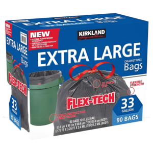 KIRKLAND DRAW STRING BAGS EXTRA LARGE 33 GALLONS 90 BAGS