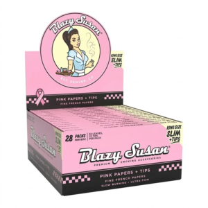 BLAZY SUSAN ROLLING PAPERS + TIPS BOX - PINK KING SIZE SLIM BOX OF 28