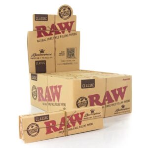 RAW ROLLING PAPERS W/ TIPS BOX - CLASSIC MASTERPIECE KING SIZE SLIM + PRE ROLLED TIPS BOX OF 24