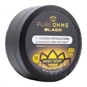 PURE OHMS  BLACK PURE KRATOM ALKALOIDS 7-HYDROXYMITRAGYNINE TABLETS CAN 30MG 15CT - SWEET BERRY