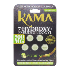 KAMA ADVANCED KRATOM ALKALOIDS 7-HYDROXYMITRAGYNINE+PSEUDOINDOXYL TABLETS 100MG 5CT - SOUR APPLE