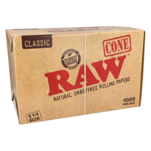 RAW ROLLING PAPER CONES BOX - 1000 PACK 1 1/4 SIZE CLASSIC